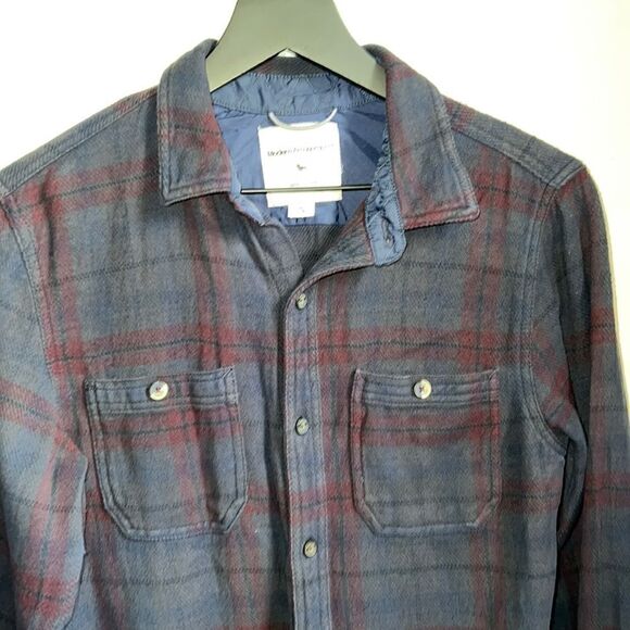 MODERN AMUSEMENT Navy and Maroon Plaid Print Flannel Shirt-S - Picture 2 of 9